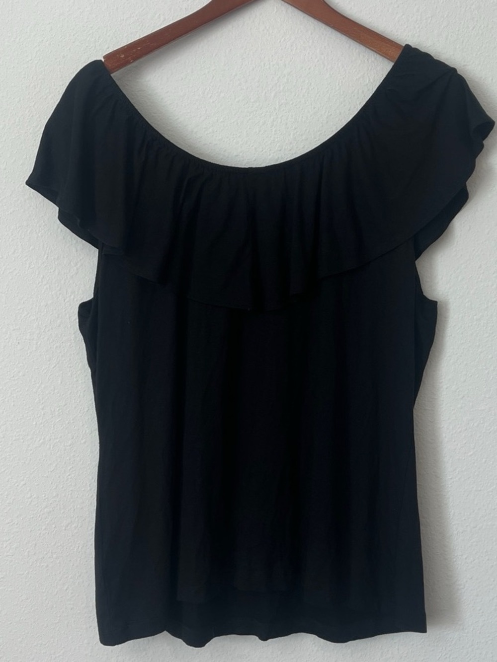Black Ruffled Off-Shoulder Women's Top